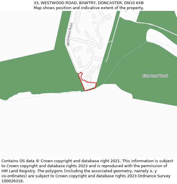 33, WESTWOOD ROAD, BAWTRY, DONCASTER, DN10 6XB: Location map and indicative extent of plot