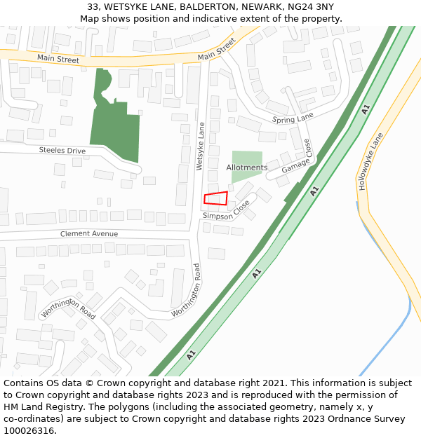 33, WETSYKE LANE, BALDERTON, NEWARK, NG24 3NY: Location map and indicative extent of plot