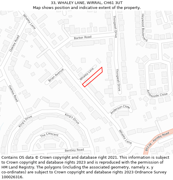 33, WHALEY LANE, WIRRAL, CH61 3UT: Location map and indicative extent of plot