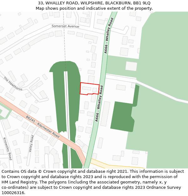 33, WHALLEY ROAD, WILPSHIRE, BLACKBURN, BB1 9LQ: Location map and indicative extent of plot