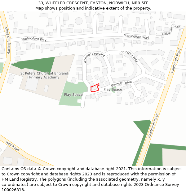 33, WHEELER CRESCENT, EASTON, NORWICH, NR9 5FF: Location map and indicative extent of plot
