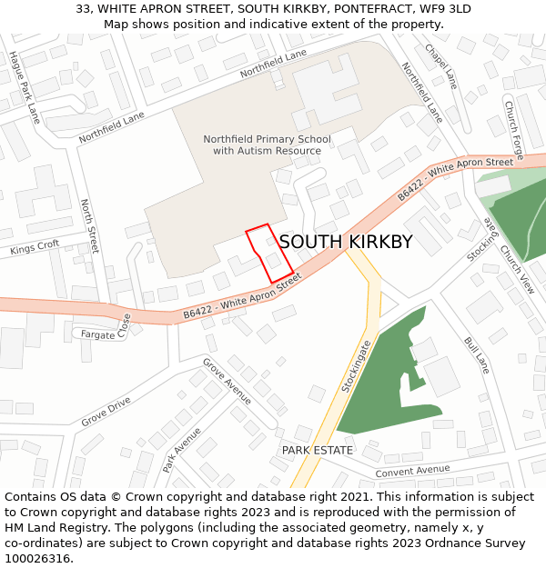 33, WHITE APRON STREET, SOUTH KIRKBY, PONTEFRACT, WF9 3LD: Location map and indicative extent of plot