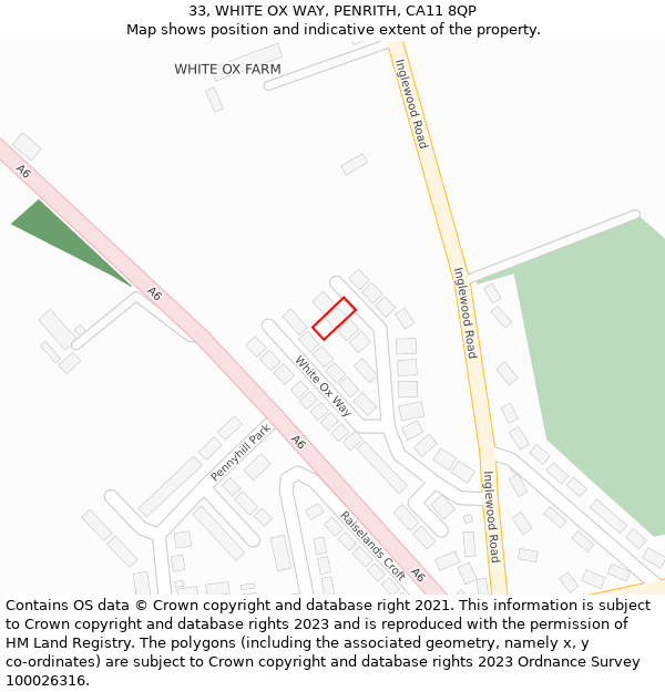 33, WHITE OX WAY, PENRITH, CA11 8QP: Location map and indicative extent of plot