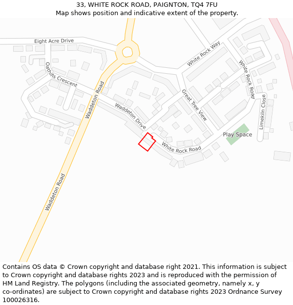 33, WHITE ROCK ROAD, PAIGNTON, TQ4 7FU: Location map and indicative extent of plot