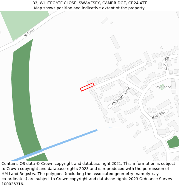 33, WHITEGATE CLOSE, SWAVESEY, CAMBRIDGE, CB24 4TT: Location map and indicative extent of plot