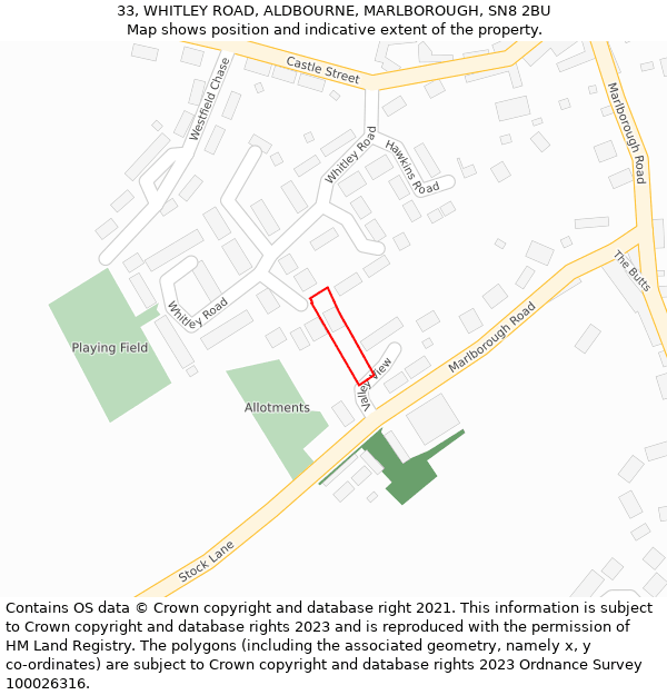 33, WHITLEY ROAD, ALDBOURNE, MARLBOROUGH, SN8 2BU: Location map and indicative extent of plot