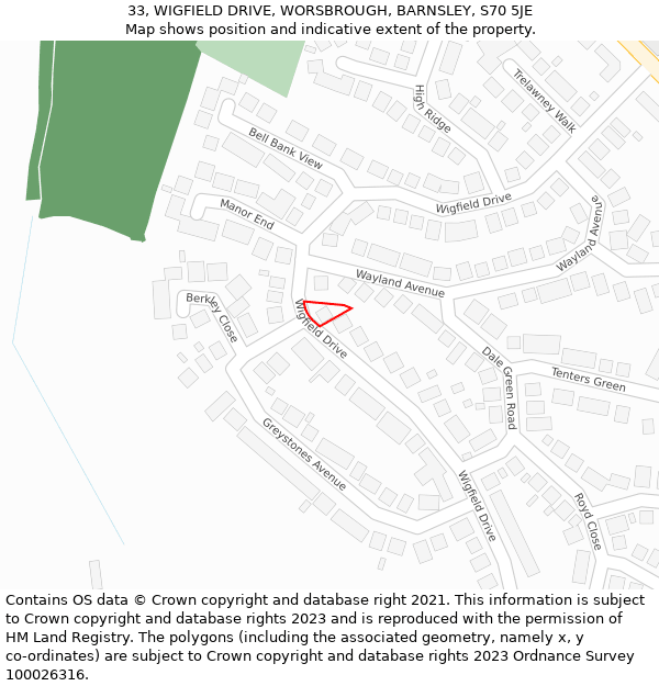 33, WIGFIELD DRIVE, WORSBROUGH, BARNSLEY, S70 5JE: Location map and indicative extent of plot