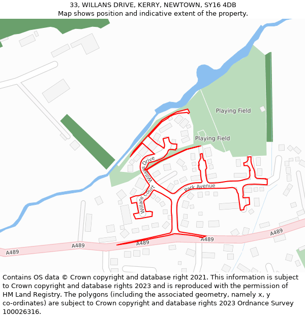 33, WILLANS DRIVE, KERRY, NEWTOWN, SY16 4DB: Location map and indicative extent of plot