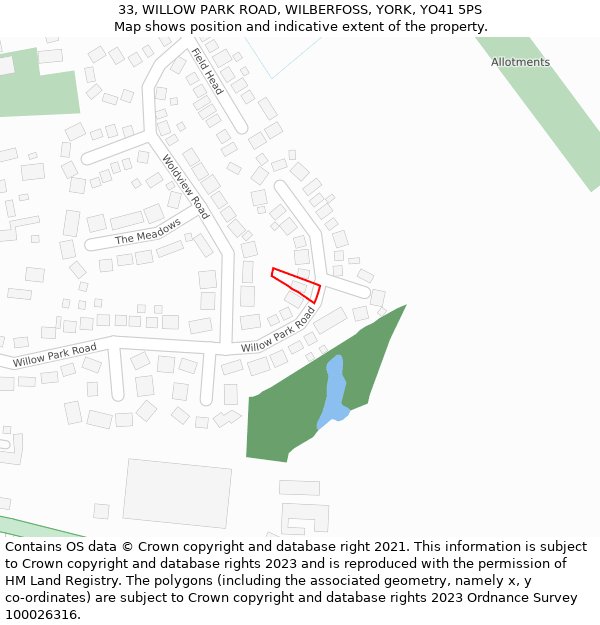 33, WILLOW PARK ROAD, WILBERFOSS, YORK, YO41 5PS: Location map and indicative extent of plot