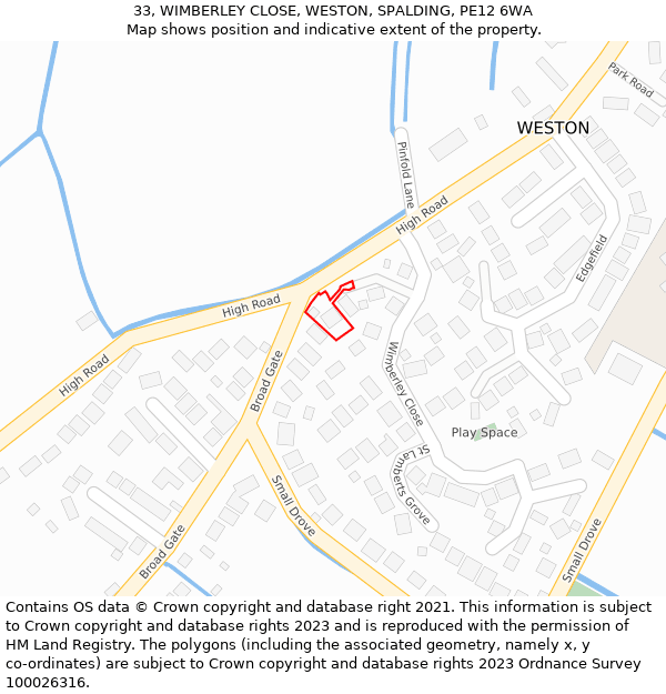 33, WIMBERLEY CLOSE, WESTON, SPALDING, PE12 6WA: Location map and indicative extent of plot