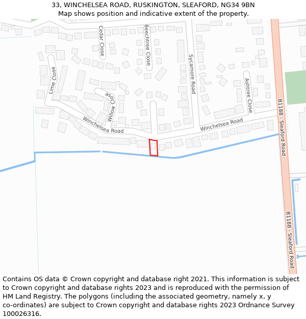 33, WINCHELSEA ROAD, RUSKINGTON, SLEAFORD, NG34 9BN: Location map and indicative extent of plot