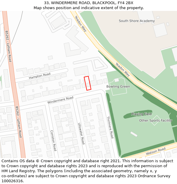 33, WINDERMERE ROAD, BLACKPOOL, FY4 2BX: Location map and indicative extent of plot