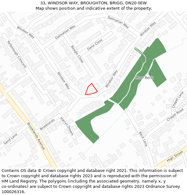 33, WINDSOR WAY, BROUGHTON, BRIGG, DN20 0EW: Location map and indicative extent of plot