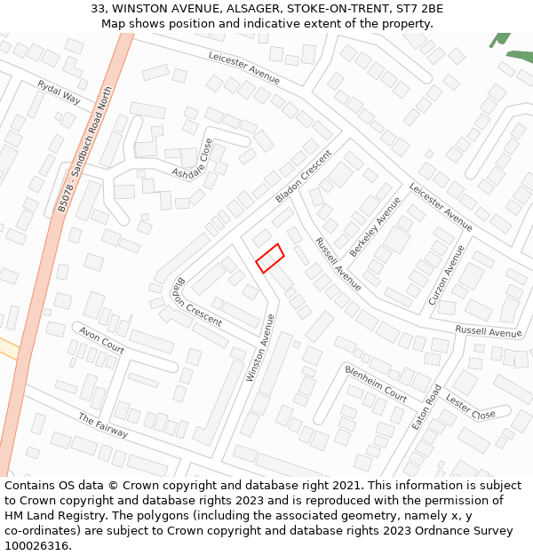 33, WINSTON AVENUE, ALSAGER, STOKE-ON-TRENT, ST7 2BE: Location map and indicative extent of plot