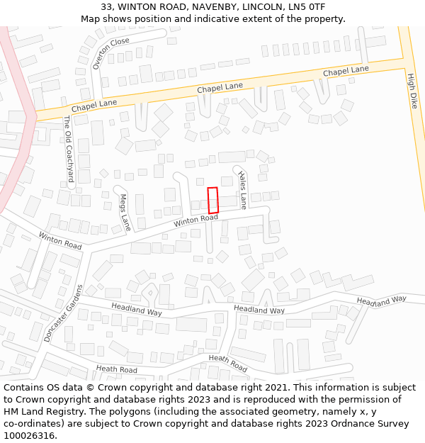33, WINTON ROAD, NAVENBY, LINCOLN, LN5 0TF: Location map and indicative extent of plot