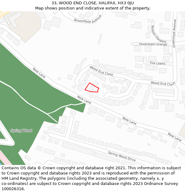 33, WOOD END CLOSE, HALIFAX, HX3 0JU: Location map and indicative extent of plot