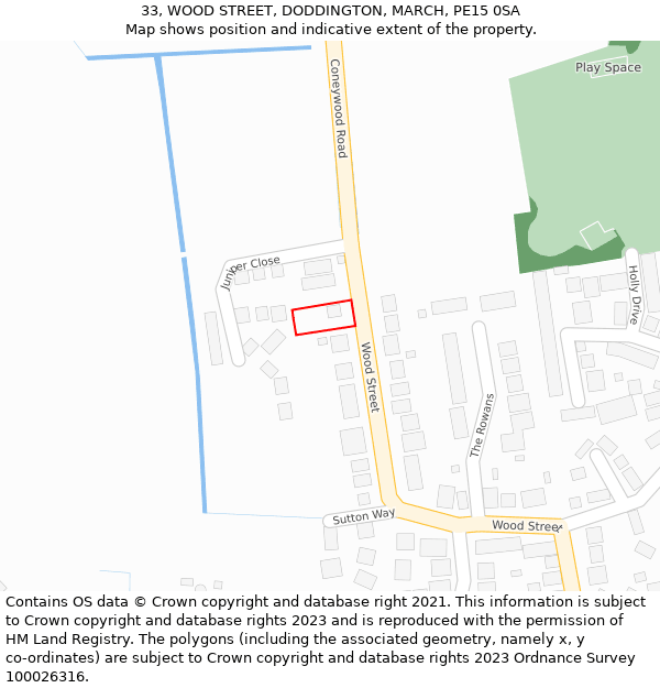 33, WOOD STREET, DODDINGTON, MARCH, PE15 0SA: Location map and indicative extent of plot