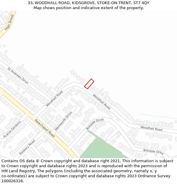 33, WOODHALL ROAD, KIDSGROVE, STOKE-ON-TRENT, ST7 4QY: Location map and indicative extent of plot