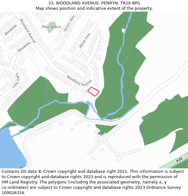 33, WOODLAND AVENUE, PENRYN, TR10 8PG: Location map and indicative extent of plot