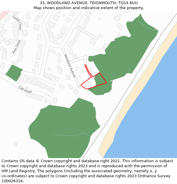 33, WOODLAND AVENUE, TEIGNMOUTH, TQ14 8UU: Location map and indicative extent of plot