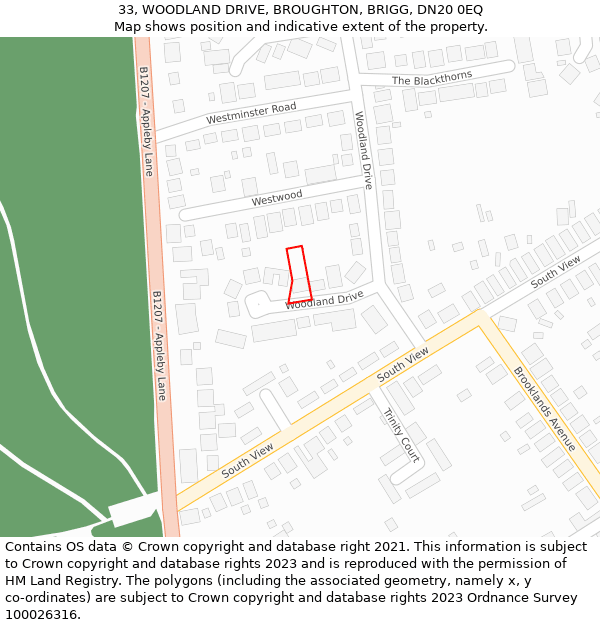 33, WOODLAND DRIVE, BROUGHTON, BRIGG, DN20 0EQ: Location map and indicative extent of plot