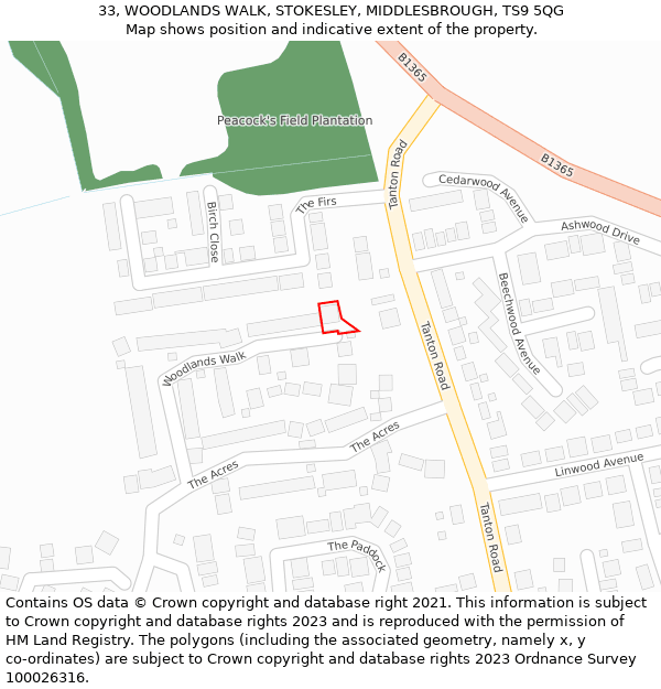 33, WOODLANDS WALK, STOKESLEY, MIDDLESBROUGH, TS9 5QG: Location map and indicative extent of plot