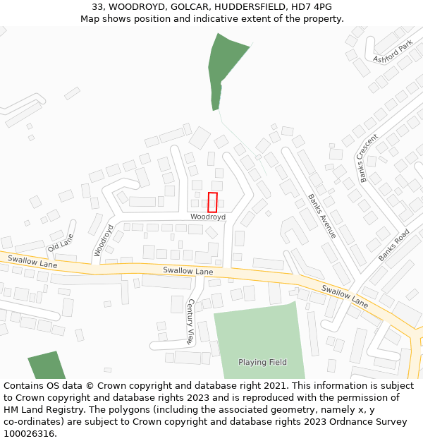 33, WOODROYD, GOLCAR, HUDDERSFIELD, HD7 4PG: Location map and indicative extent of plot