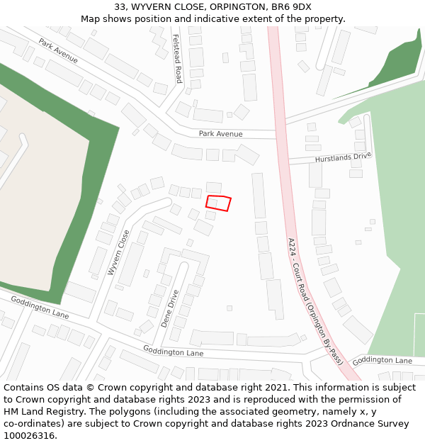 33, WYVERN CLOSE, ORPINGTON, BR6 9DX: Location map and indicative extent of plot