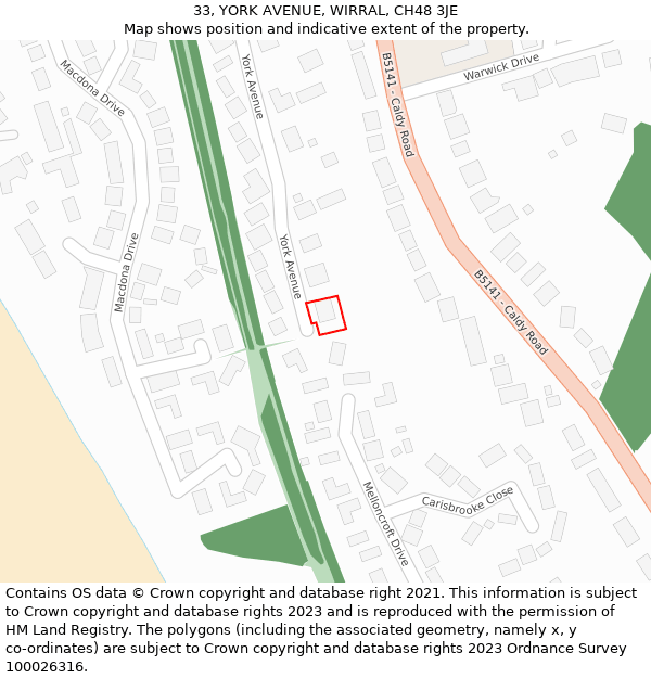 33, YORK AVENUE, WIRRAL, CH48 3JE: Location map and indicative extent of plot