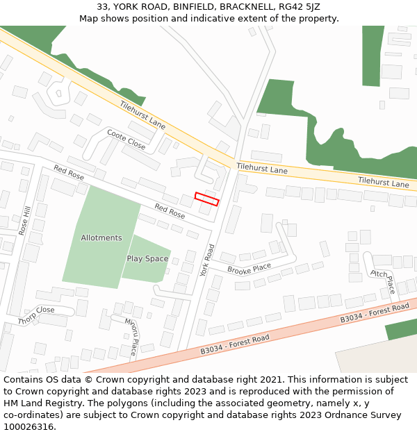 33, YORK ROAD, BINFIELD, BRACKNELL, RG42 5JZ: Location map and indicative extent of plot