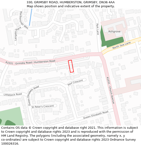 330, GRIMSBY ROAD, HUMBERSTON, GRIMSBY, DN36 4AA: Location map and indicative extent of plot