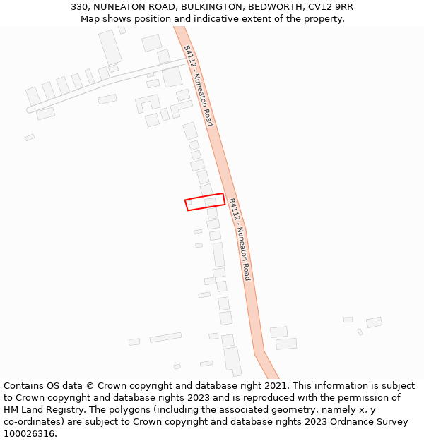 330, NUNEATON ROAD, BULKINGTON, BEDWORTH, CV12 9RR: Location map and indicative extent of plot