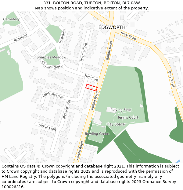 331, BOLTON ROAD, TURTON, BOLTON, BL7 0AW: Location map and indicative extent of plot