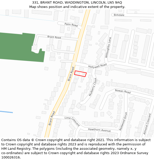 331, BRANT ROAD, WADDINGTON, LINCOLN, LN5 9AQ: Location map and indicative extent of plot