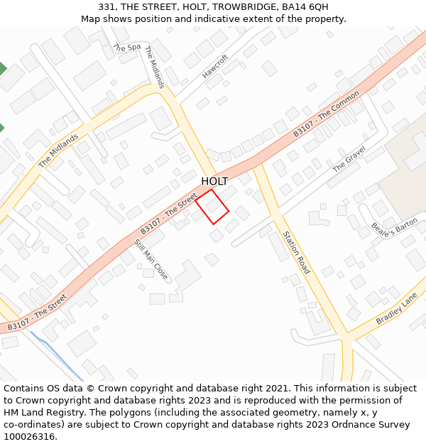 331, THE STREET, HOLT, TROWBRIDGE, BA14 6QH: Location map and indicative extent of plot