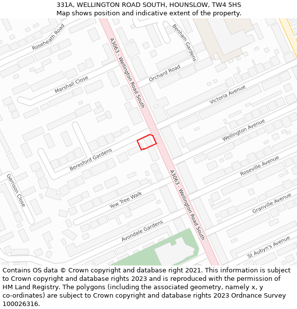 331A, WELLINGTON ROAD SOUTH, HOUNSLOW, TW4 5HS: Location map and indicative extent of plot