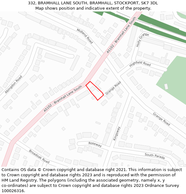 332, BRAMHALL LANE SOUTH, BRAMHALL, STOCKPORT, SK7 3DL: Location map and indicative extent of plot