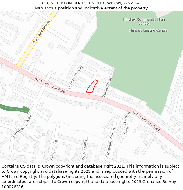 333, ATHERTON ROAD, HINDLEY, WIGAN, WN2 3XD: Location map and indicative extent of plot