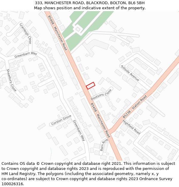 333, MANCHESTER ROAD, BLACKROD, BOLTON, BL6 5BH: Location map and indicative extent of plot