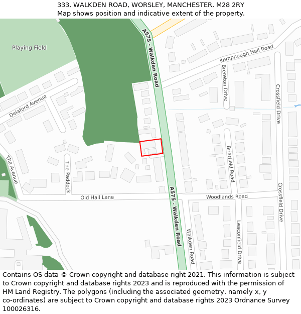 333, WALKDEN ROAD, WORSLEY, MANCHESTER, M28 2RY: Location map and indicative extent of plot