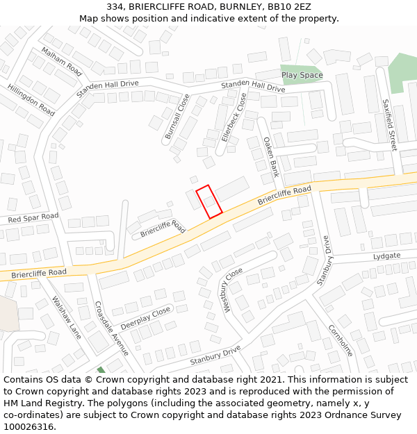 334, BRIERCLIFFE ROAD, BURNLEY, BB10 2EZ: Location map and indicative extent of plot