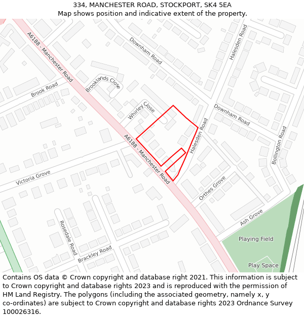 334, MANCHESTER ROAD, STOCKPORT, SK4 5EA: Location map and indicative extent of plot