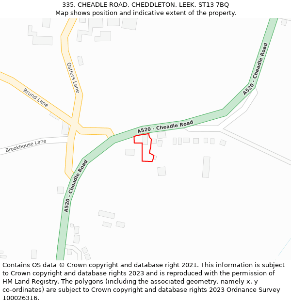 335, CHEADLE ROAD, CHEDDLETON, LEEK, ST13 7BQ: Location map and indicative extent of plot