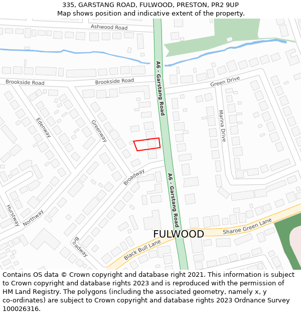 335, GARSTANG ROAD, FULWOOD, PRESTON, PR2 9UP: Location map and indicative extent of plot