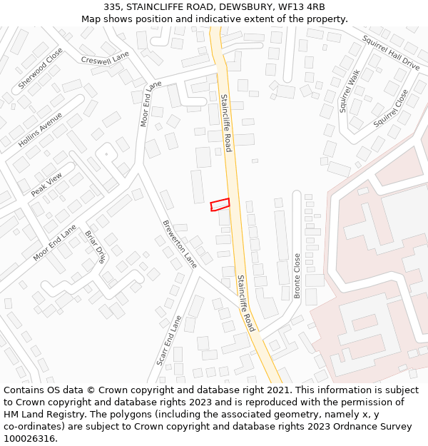 335, STAINCLIFFE ROAD, DEWSBURY, WF13 4RB: Location map and indicative extent of plot