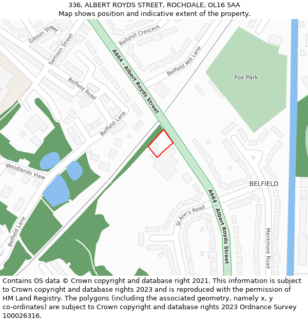 336, ALBERT ROYDS STREET, ROCHDALE, OL16 5AA: Location map and indicative extent of plot