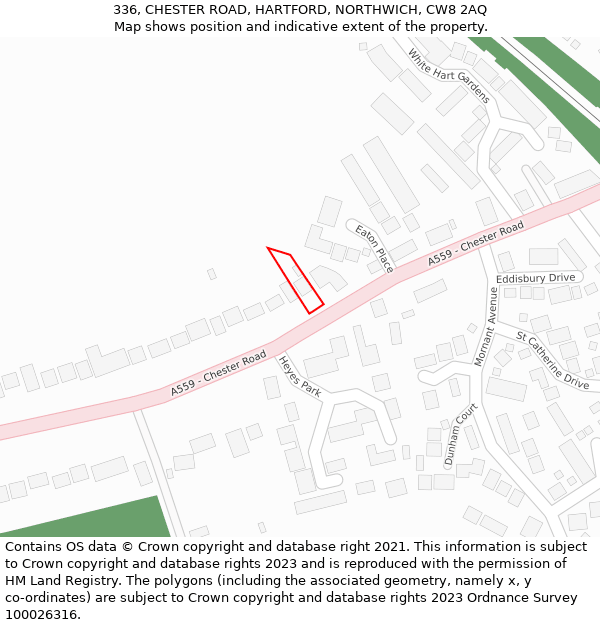 336, CHESTER ROAD, HARTFORD, NORTHWICH, CW8 2AQ: Location map and indicative extent of plot