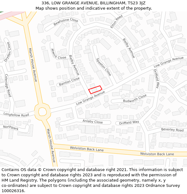 336, LOW GRANGE AVENUE, BILLINGHAM, TS23 3JZ: Location map and indicative extent of plot