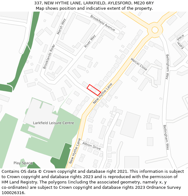 337, NEW HYTHE LANE, LARKFIELD, AYLESFORD, ME20 6RY: Location map and indicative extent of plot