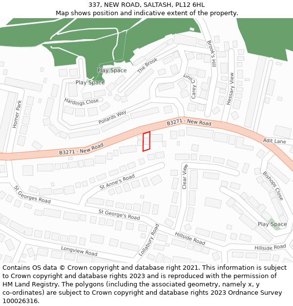 337, NEW ROAD, SALTASH, PL12 6HL: Location map and indicative extent of plot